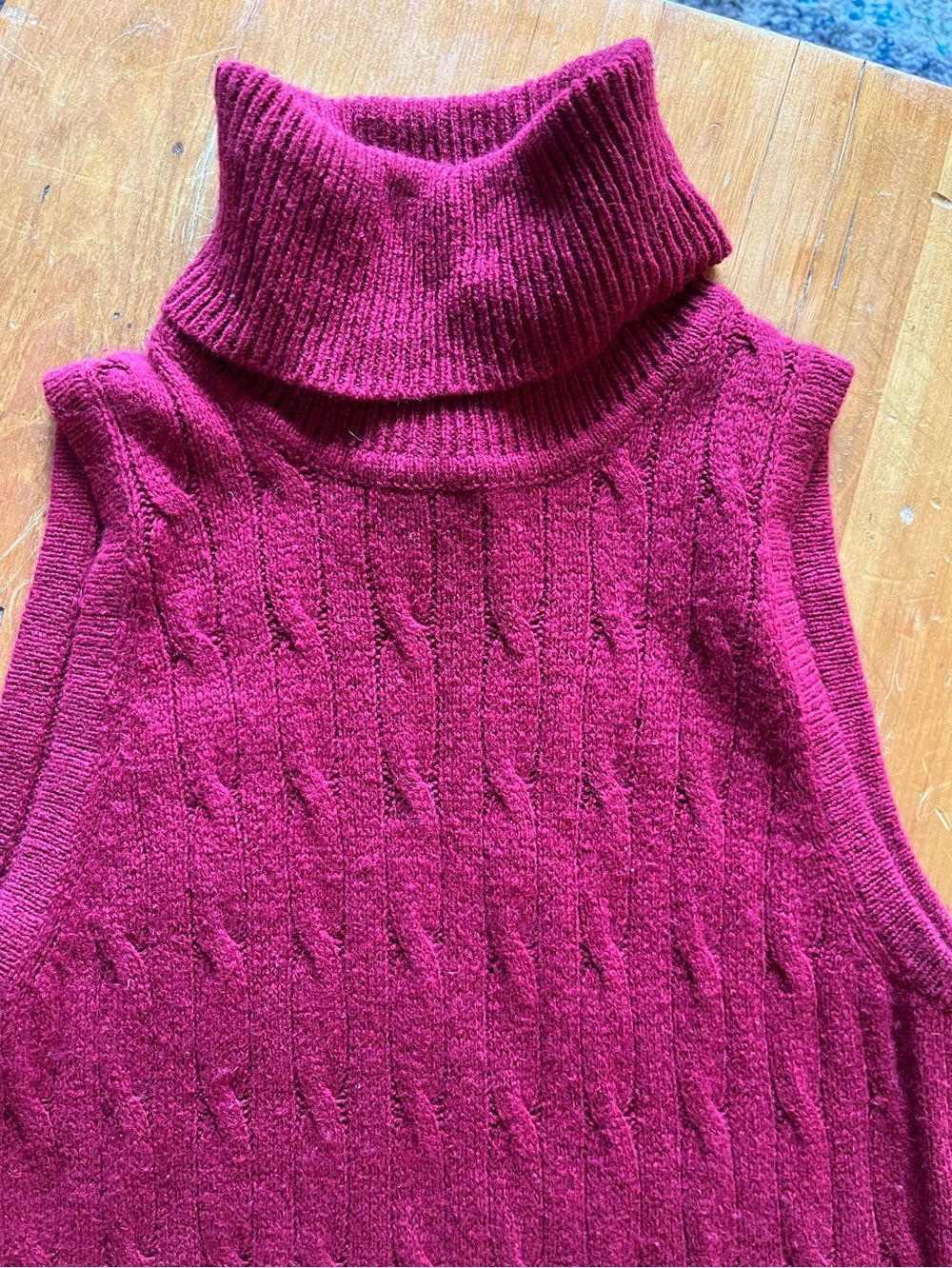 Vintage Lauren Ralph Lauren Silk & Wool Sleeveless Cable-Knit Turtleneck Dress - Picture 3 of 8